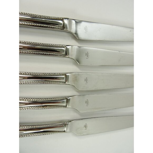 RL Ralph Lauren Bradley Stainless Dinner Knife Lot of 5 Knives Ribbed Curved - Picture 4 of 6